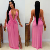 Women sexy V Neck Halter Neck Backless Bodycon Dress