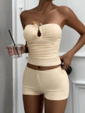 Women Yoga Strapless Vest Top and Shorts Two-Piece Set