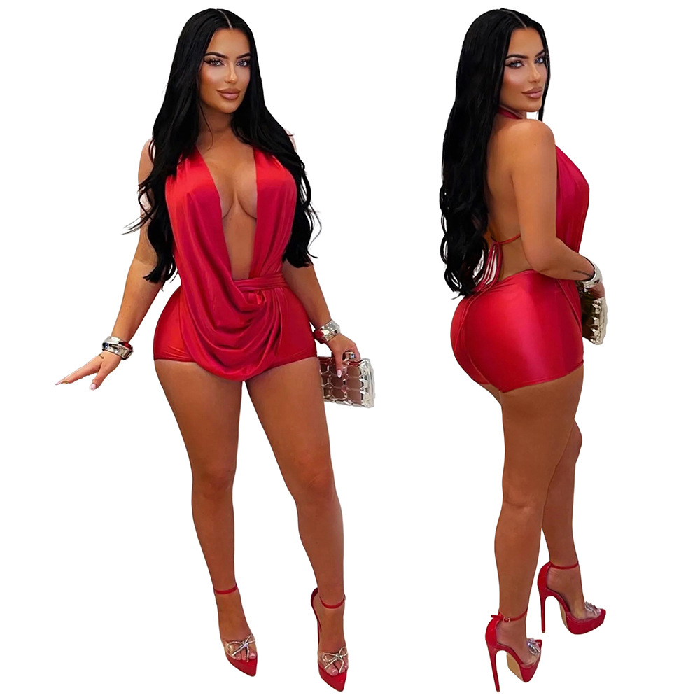Lace-Up Halter Neck Backless Jumpsuit for Party Wear