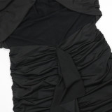 Women Sexy Black Cross Halter Neck Tassel Maxi Dress