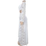 Women sexy mesh lace V Neck slit dress