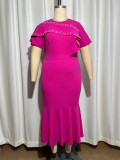 Plus Size Women Beaded Elegant Formal Party Fishtail Bodycon Dress