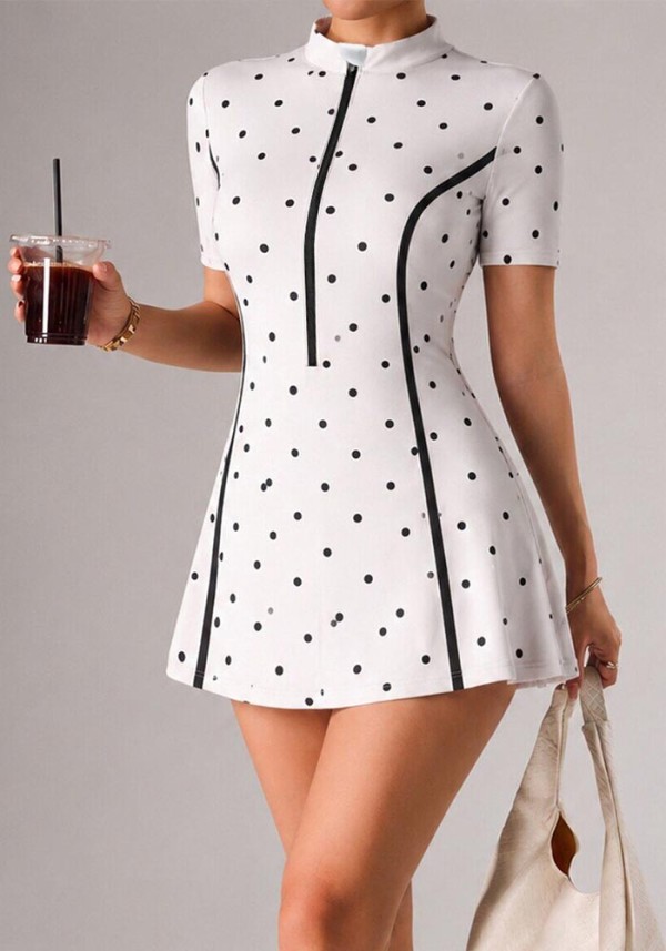 Women yoga basic color-blocked zipper fitness tennis dress