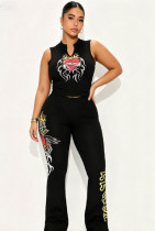 Women Sleeveless Printed Top and Pants Two-Piece Set Women Sleeveless Printed Top and Pants Two-Piece Set
