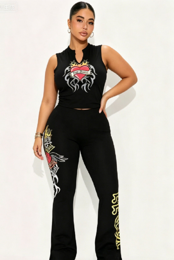 Women Sleeveless Printed Top and Pants Two-Piece Set