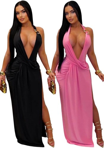 Women sexy V Neck Halter Neck Backless Bodycon Dress