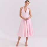 Women Summer Backless Drawstring Tie-Wear Strap Dress