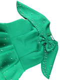 Women Beaded Ruffle Bow Bodycon Dress