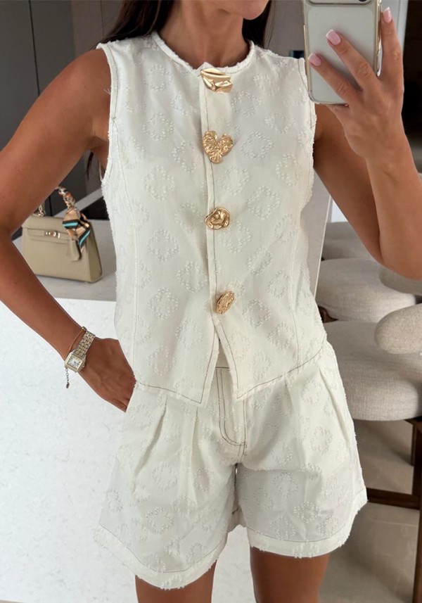 Women Summer Casual Sleeveless Denim Shorts Two-Piece Set