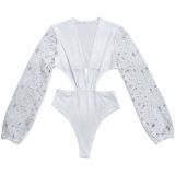 Women sexy mesh lace V Neck slit dress
