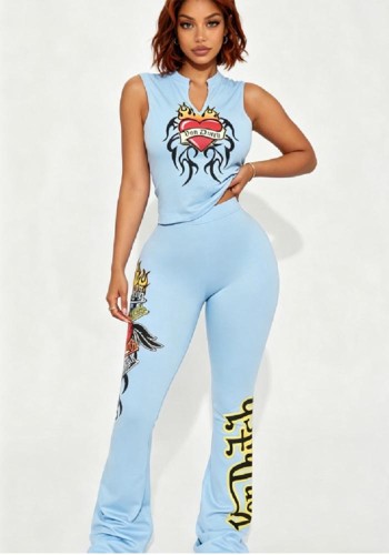 Women Sleeveless Printed Top and Pants Two-Piece Set