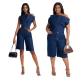Casual Fashion Off Shoulder Slim Fit Denim Jumpsuit