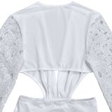 Women sexy mesh lace V Neck slit dress