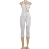Women spring sexy backless Halter Neck tie jumpsuit