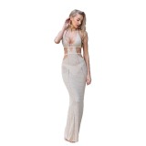 Women Summer Hollow-Out Lace-Up Bikini Cover-Up Beach Maxi Dress