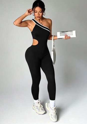 Women yoga color-blocked slash shoulderer yoga Pilates fitness jumpsuit