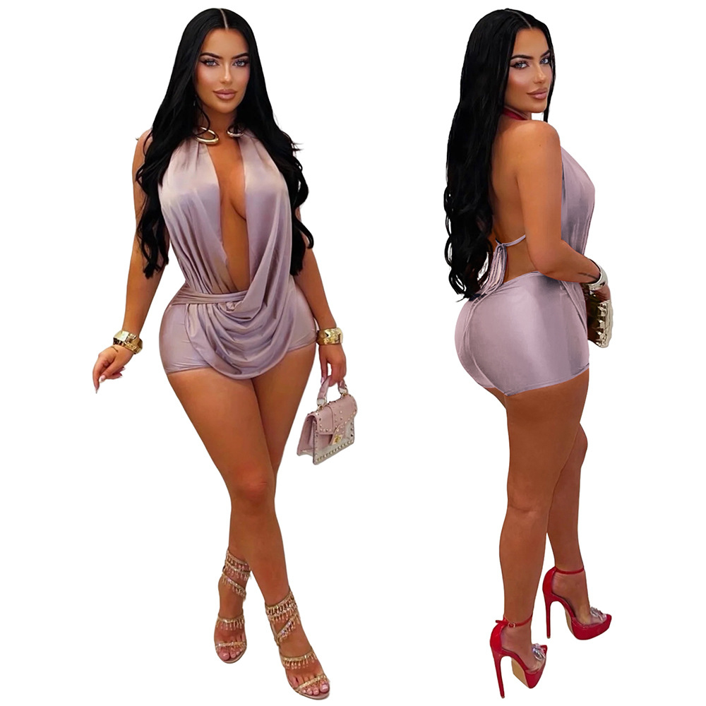 Lace-Up Halter Neck Backless Jumpsuit for Party Wear
