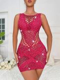 Women Shiny Sexy Sleeveless Beaded Mesh Bodycon Bodycon Lingerie