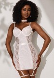 Women see-through mesh sexy lingerie lace nightgown with leg loops