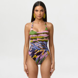 Women Printed Sleeveless Bodysuit and Capri Pants Two-Piece Set