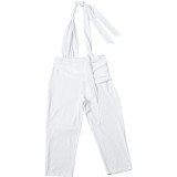 Women spring sexy backless Halter Neck tie jumpsuit