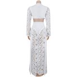 Women sexy mesh lace V Neck slit dress