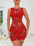 Women Shiny Sexy Sleeveless Beaded Mesh Bodycon Bodycon Lingerie