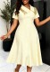 Women Spring Summer Turndown Collar Glossy Patchwork Short-Sleeve Pleated Dress