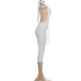 Women spring sexy backless Halter Neck tie jumpsuit