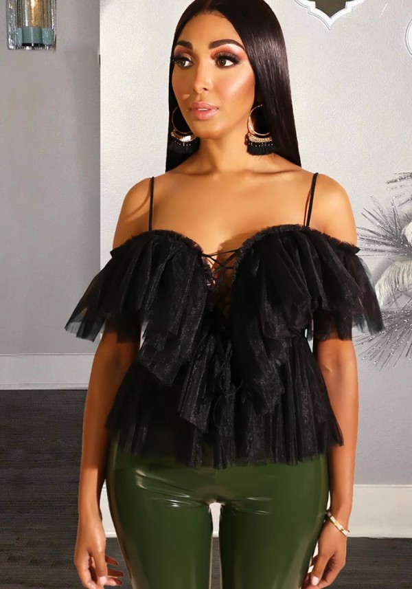 Women Summer Off-Shoulder Mesh Top