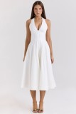 Women Summer Backless Drawstring Tie-Wear Strap Dress