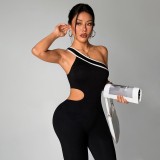 Women yoga color-blocked slash shoulderer yoga Pilates fitness jumpsuit