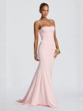 Women Spring Thin Strap Pleated Evening Maxi Dress