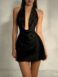 Women Summer Sexy V-Neck Backless Bridesmaid Halter Neck Dress