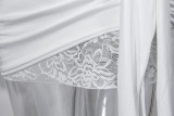 Women Sexy V-Neck Lace Patchwork Halter Neck Tie-Up Elegant Backless Bodycon Dress