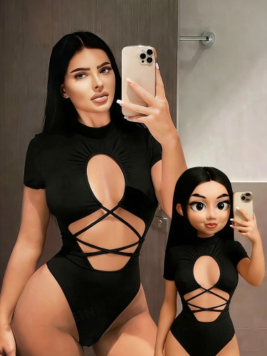 Sexy Hollow Out Lace-Up Short Bodysuit Slim Fit Basic Summer Top