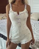 Women Floral Home Wear Casual Camisole Bodysuit