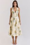 Women Summer Backless Drawstring Tie-Wear Strap Dress