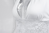 Women Sexy V-Neck Lace Patchwork Halter Neck Tie-Up Elegant Backless Bodycon Dress