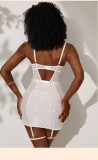 Women see-through mesh sexy lingerie lace nightgown with leg loops