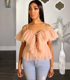 Women Summer Off-Shoulder Mesh Top