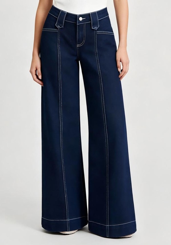 Women High Street Patchwork Straight Wide-Leg Loose Denim Pants