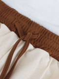 Women Color-Blocked Side Stripe Long-Sleeve Jacket with Drawstring Wide-Leg Two-Piece Pants Set