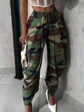 Summer Casual Plus Size Women Red Plaid Loose Tie Waist Camouflage Pants