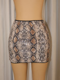 Women Snake Print Sequin High-Waist BodyconSlim Fit Party  Mini Skirt