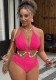 Plus Size Women High-Waist Cut-Out Shell Chain Low Back One-Piece Swimsuit