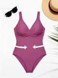 Plus Size Women Waist-Shaping Back Tie Adjustable One-Piece Swimsuit