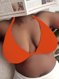 Plus Size Women Halter Neck Lace-Up Bikini Top Sexy Push-Up Swimwear