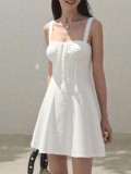 Summer Chic Women Strap Dress Slim Waist Lace-Up Low Back Dress