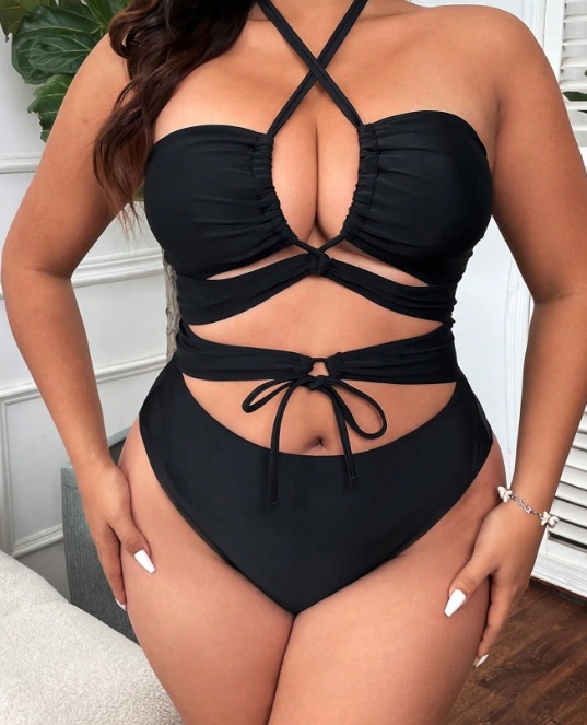 Cut-Out Lace-Up One-Piece Swimsuit for Pool & Beach